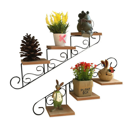 Wrought iron wall hanging with stair-shaped design, 30cm wide, in pastoral style for home decoration