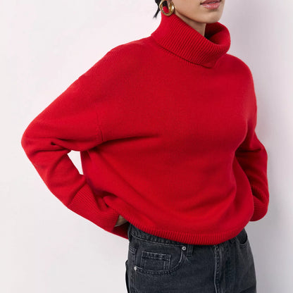 Winter turtleneck sweater with unique letter design for women in various colors