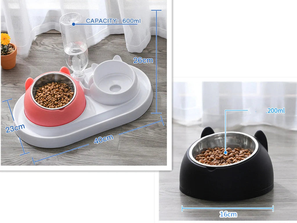 Stainless steel pet bowl with 15° tilt for cervical spine health, available in multiple colors