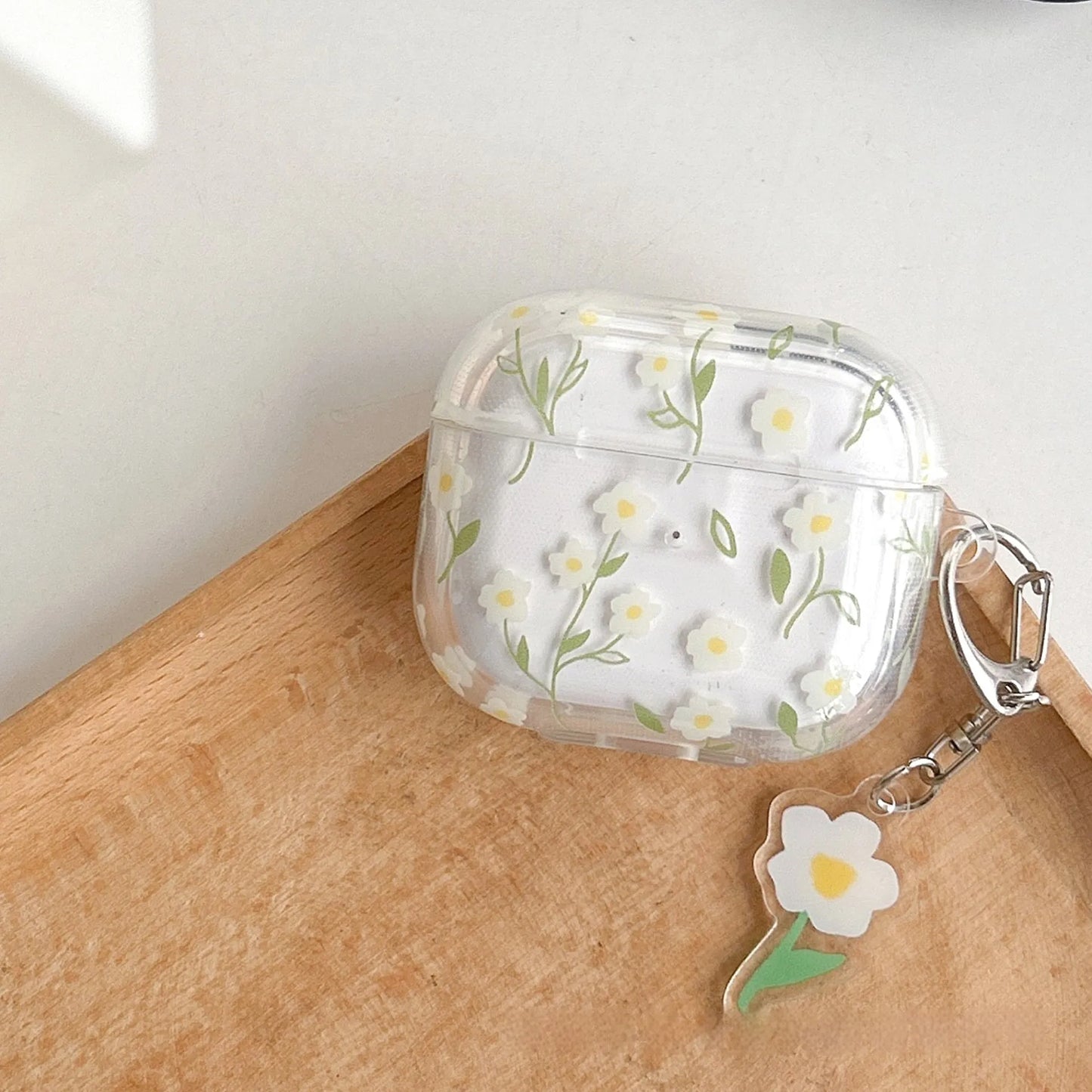 White floral pattern transparent TPU protective cover for Apple AirPods case