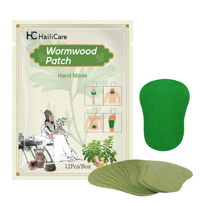 Chinese mugwort herbal patch set with 12 stickers for knee, lumbar, cervical spine and foot application