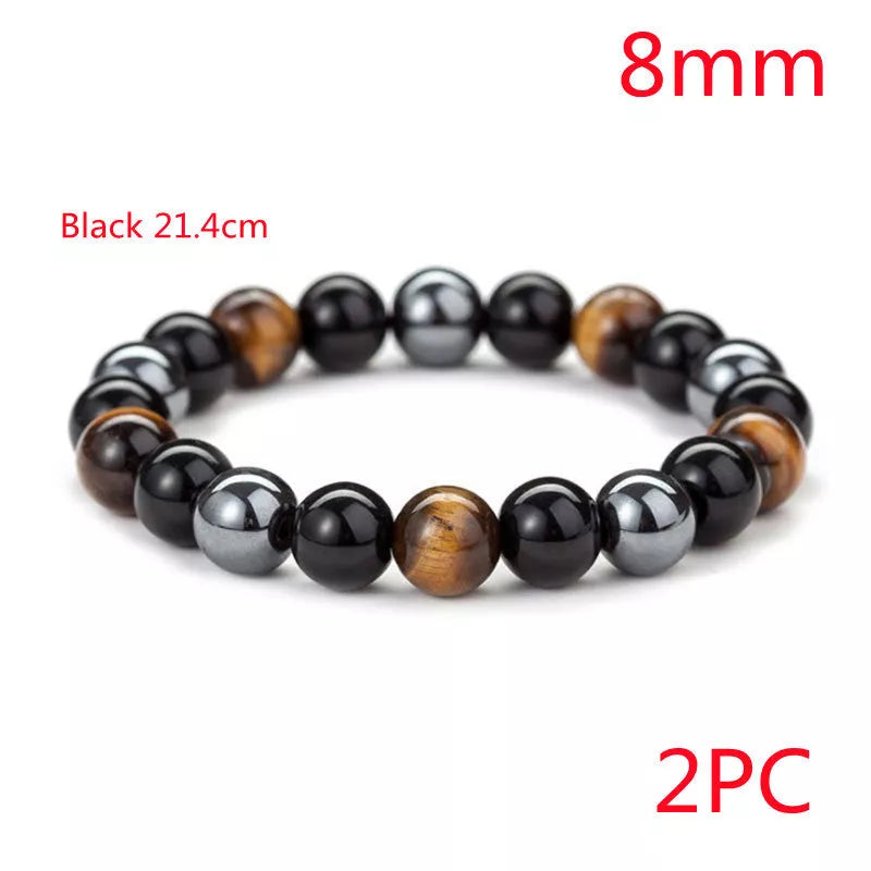 Hand-woven Tiger Eye Stone Bracelet in natural stone, sizes 8mm and 10mm