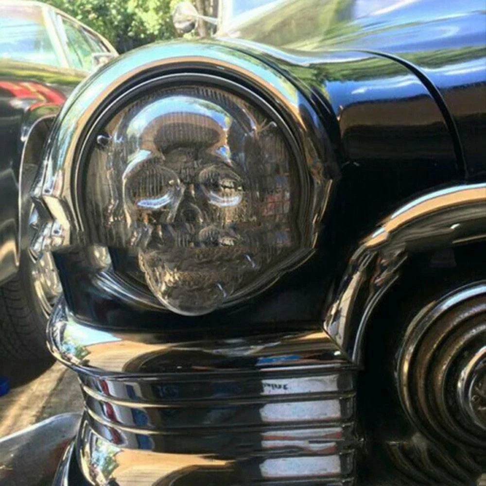 Skull-themed headlight covers made of durable polycarbonate plastic for cars, trucks, and motorcycles