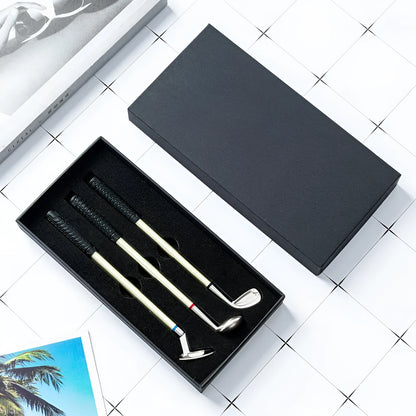 Three metal golf-themed ballpoint pens with 0.7mm bullet tips and normal suit colour refills