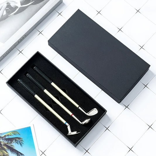 Three metal golf-themed ballpoint pens with 0.7mm bullet tips and normal suit colour refills