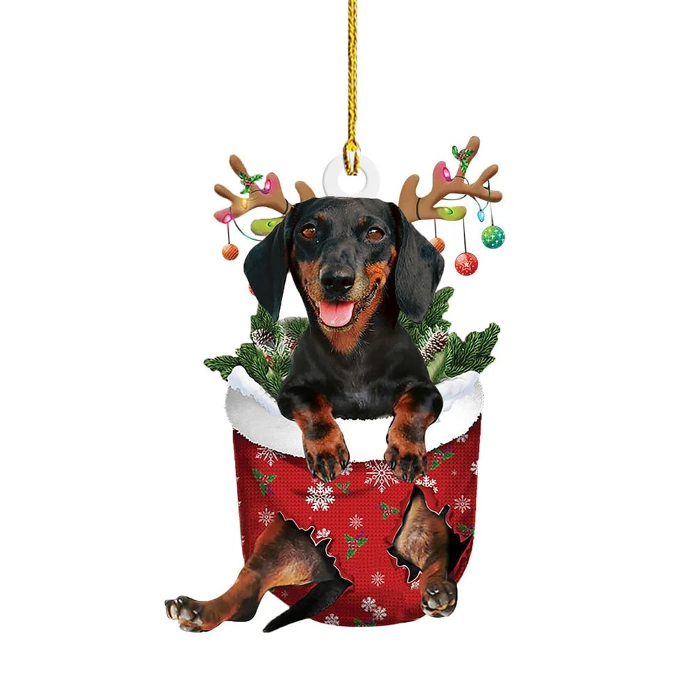 8cm acrylic plastic Christmas sausage dog decoration in assorted colours