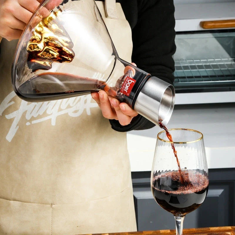 Elegant Iceberg Waterfall Wine Decanter made of lead-free crystal glass for enhancing wine flavors and aromas