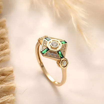 Geometric women's ring with electroplated lvzuan colour in ins style design