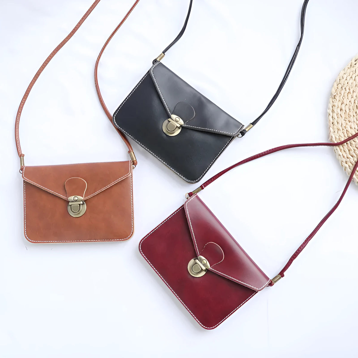 Retro soft brown crossbody messenger bag with a flap and lock closure