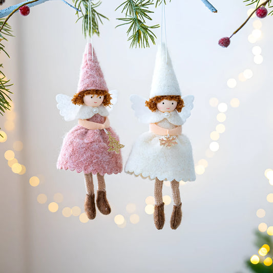 Modern Christmas angel skirt felt pendant decoration in white or pink with cloth material