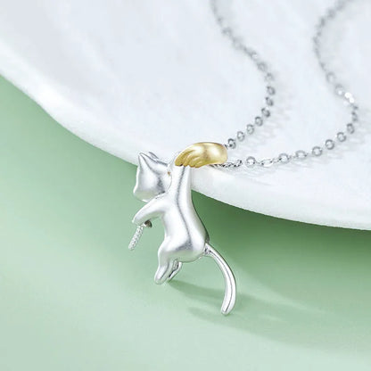 925 sterling silver clavicle chain with cat charm and electroplating for durability