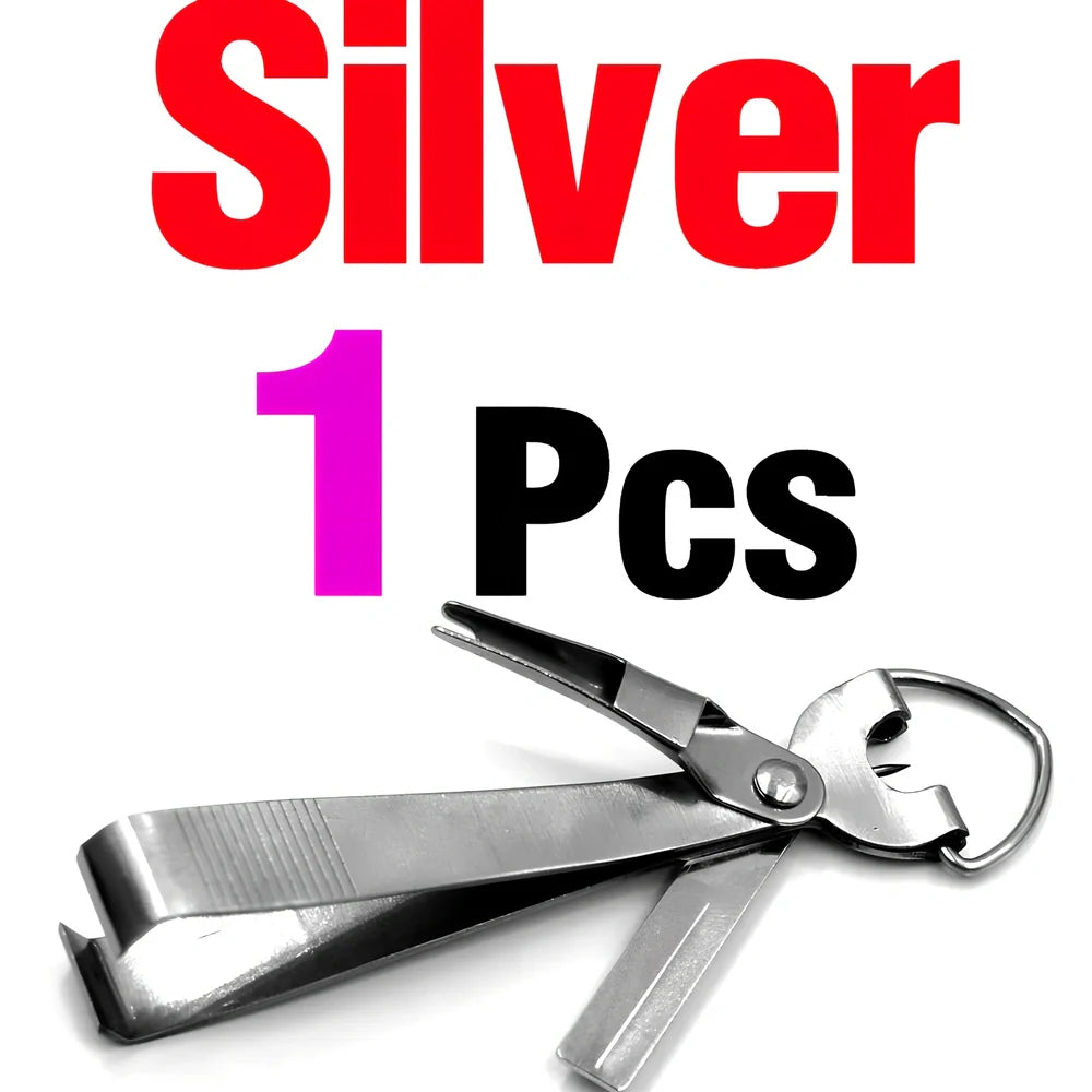 Fishing line scissors with stainless steel blades and plastic handles in silver black colour combination