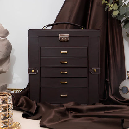 Large jewellery box with multiple compartments for cosmetics and accessories storage