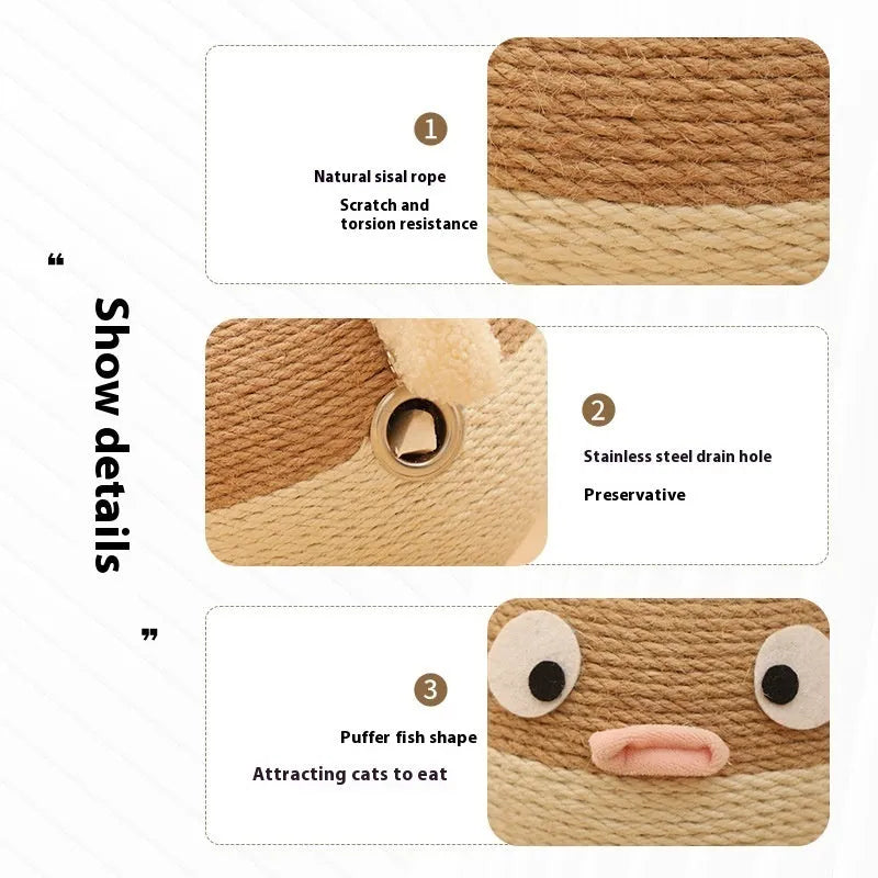 A 15cm sisal hemp cube pet toy with a puffer leakage food feeder design for dogs and cats.