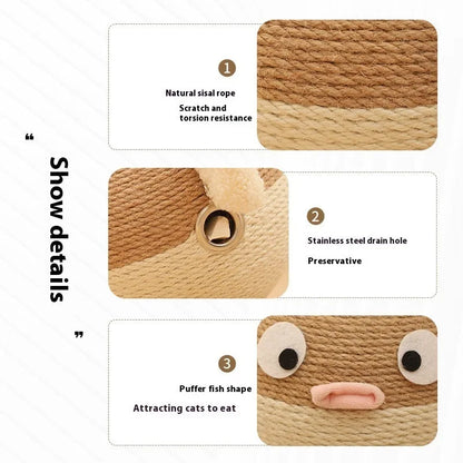 A 15cm sisal hemp cube pet toy with a puffer leakage food feeder design for dogs and cats.