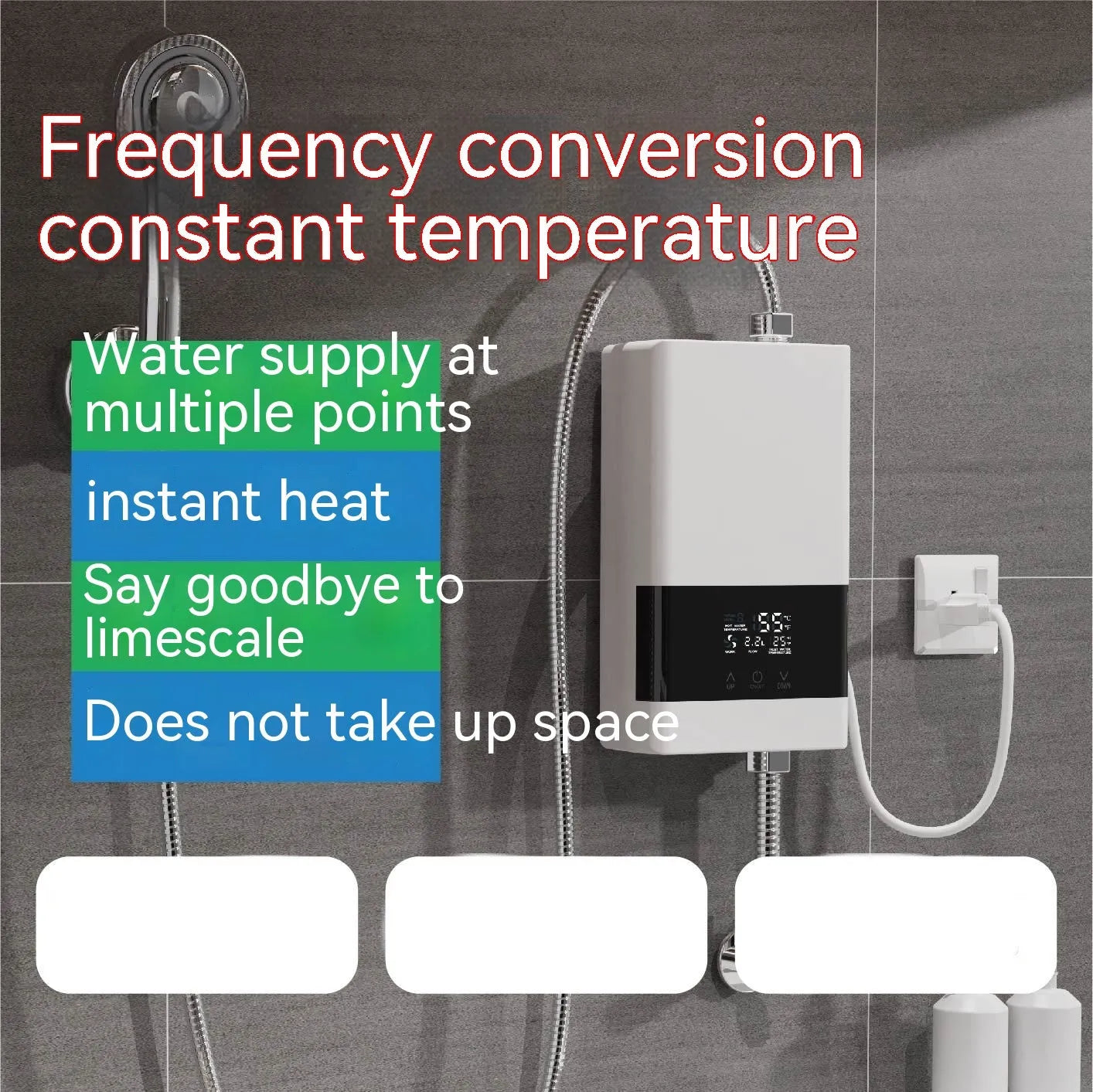 Household quick-heating water heater with LED touch screen and adjustable temperature settings