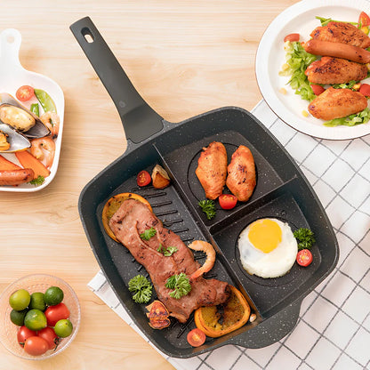 Black three-in-one omelette pan with medical stone non-stick coating and 4.5cm depth for breakfast cooking