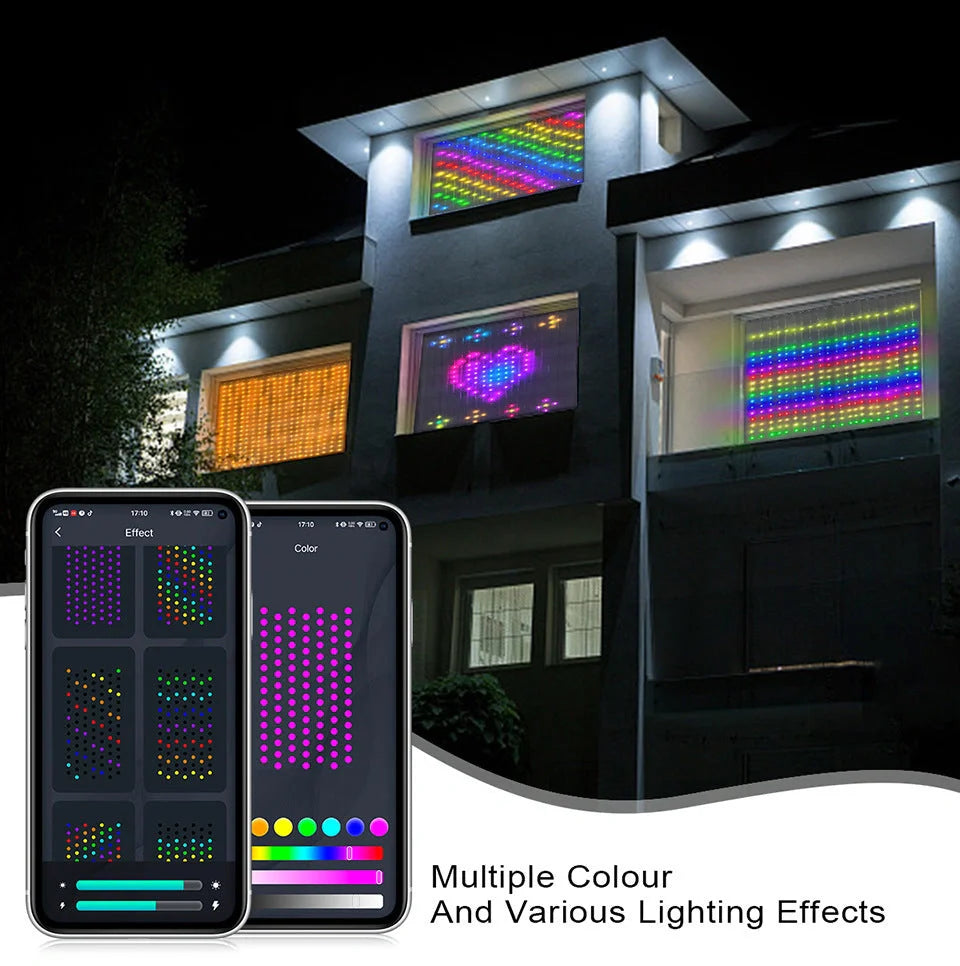 Smart LED RGB Curtain String Lights with Bluetooth control for vibrant home and party decor