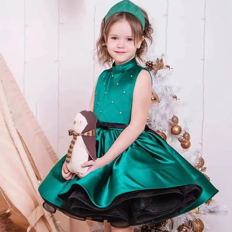 Children's Princess Dress with Green Pettiskirt for Girls Aged 3-10 Years: Adjustable Height Sizing from 100cm to 160cm with Polyester Fabric for Easy Care