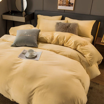 Coral velvet flannel bed sheet set in light grey and deep grey colour combination on double bed