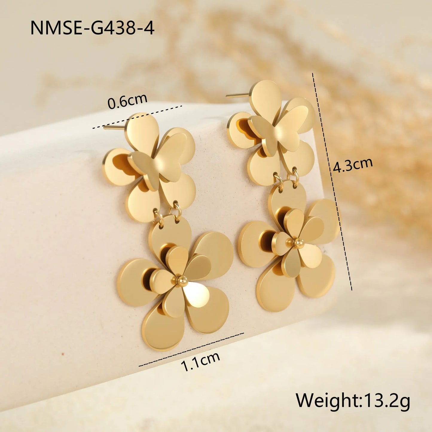 Gold electroplated stainless steel flower butterfly earrings for women with geometric and animal zodiac designs