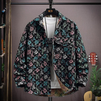 Personality casual lapel shirt coat with straight hem and long sleeves in colour 526 Black, size M to 4XL for weights 40-92.5 kg