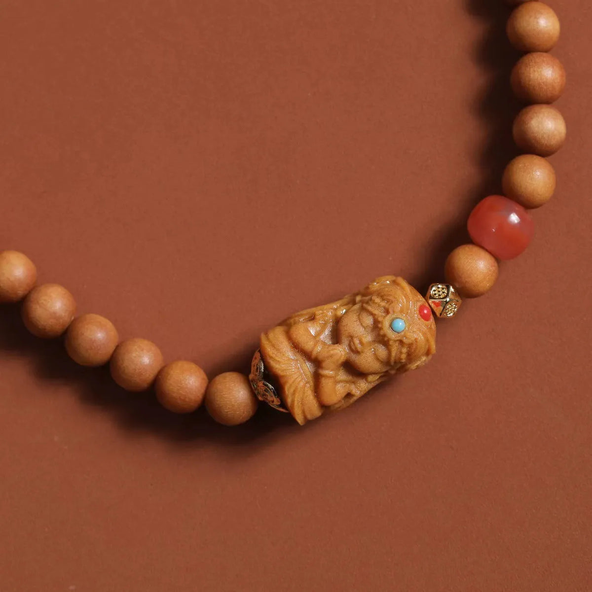 Sandalwood South Red Zachilam bracelet with South Red Double Circle, 6mm round wooden beads, brown unisex woven national style