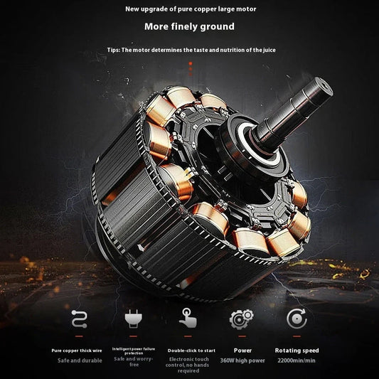 Black portable electric juicer cup with stainless steel 601-800ml liner and 201-500W motor for blending