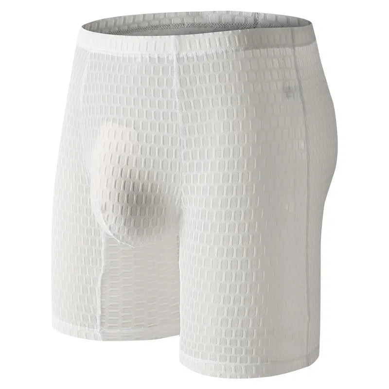 Men's solid colour lace hip lifting boxer shorts in rose red with shaping function