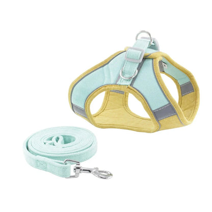 Fleece-lined dog harness with reflective strips and 150cm lead in navy blue colour