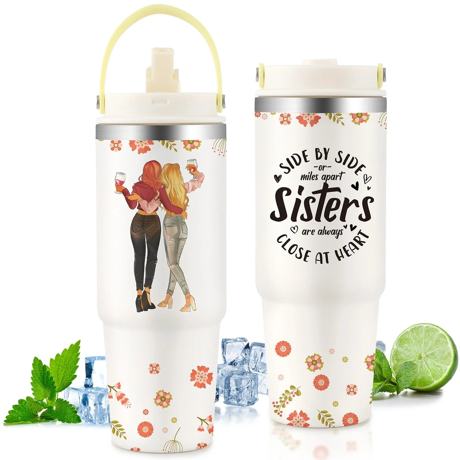 Premium 30oz stainless steel insulated cup in various colors, keeping drinks hot or cold for hours.