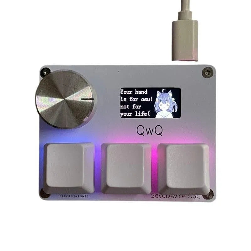 Magnetic axis numeric game keypad with programmable knob and colour screen on desk