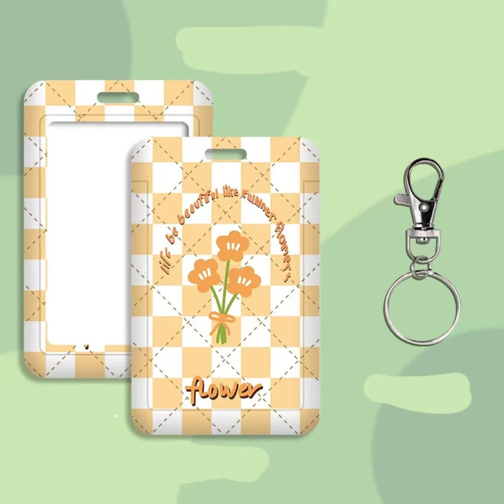 Student ID card set with plastic sleeve and neck strap in cartoon designs