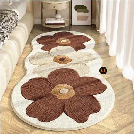 Flower shaped cashmere bedside blanket with cartoon alien design in gradient flower pattern