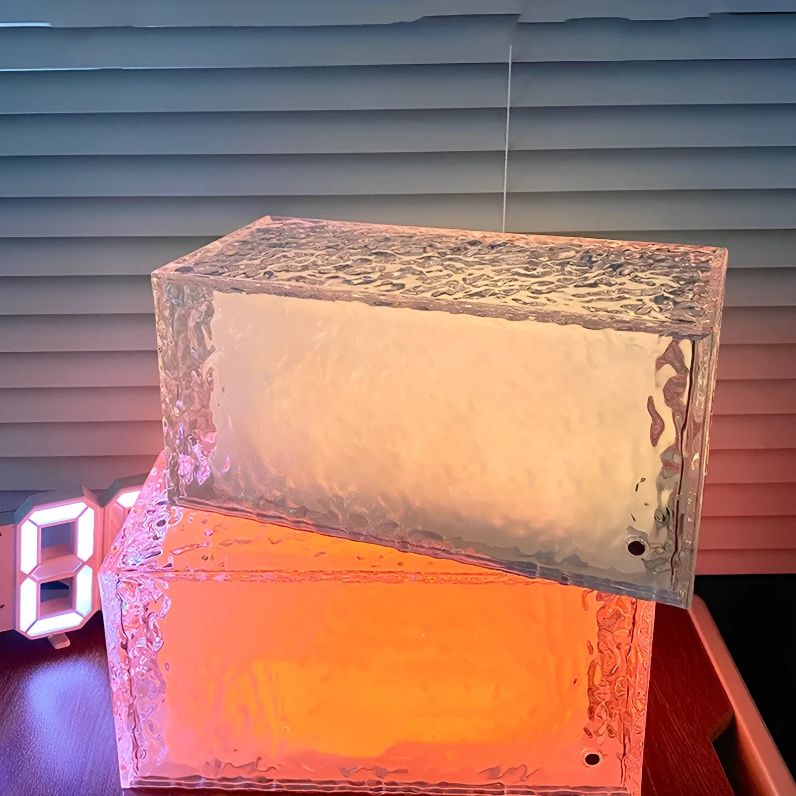 Small acrylic ice cube shaped night lamp with colour changing LED lights