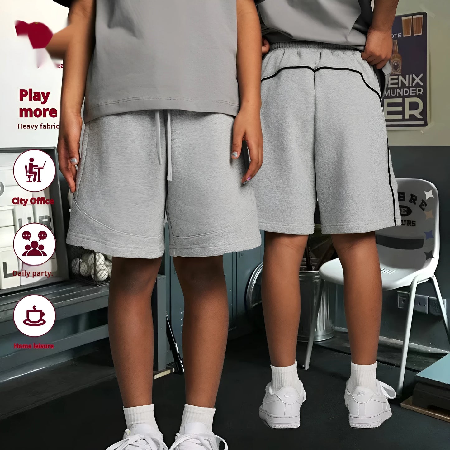 Children's cotton shorts in solid colours with loose fit for sports and casual activities