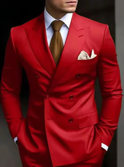 Men's Korean style slim fit two-piece suit with adhesive interlining construction in various colours