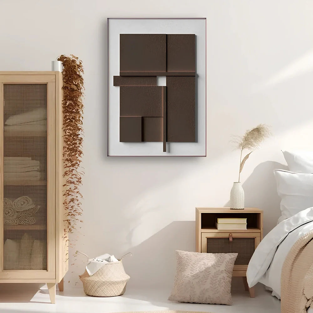 Geometric abstract canvas painting on knotless pine wood frame in modern style with spray-painted patterns