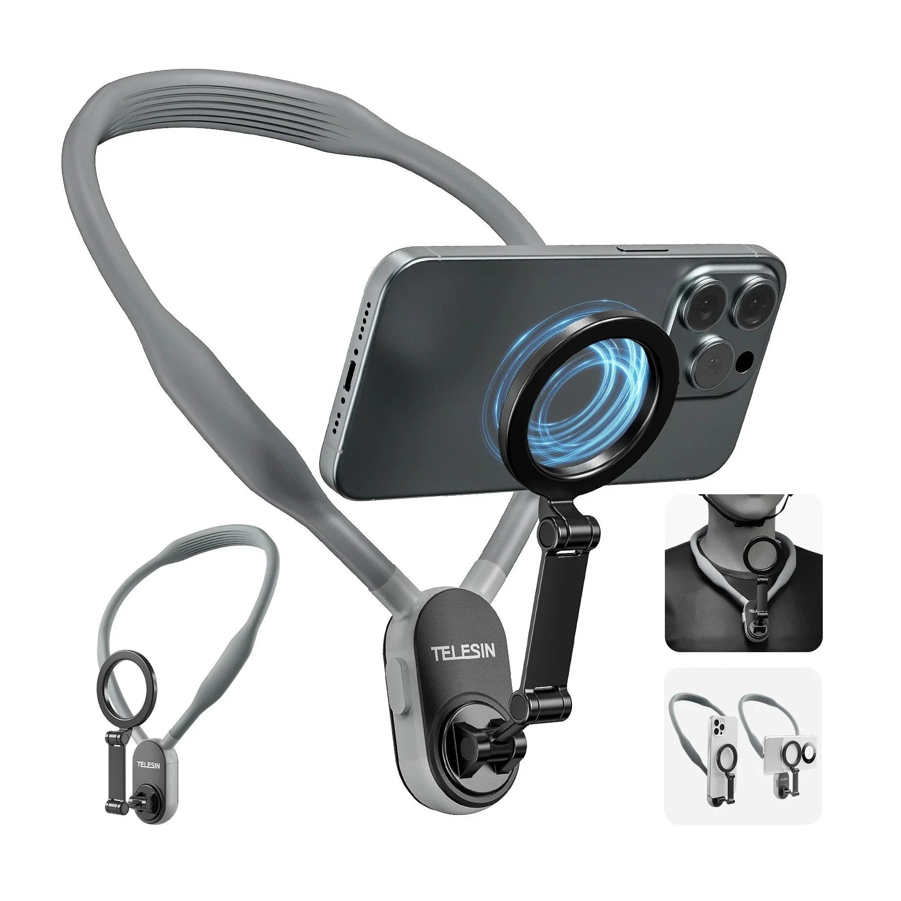 Silicone phone magnetic neck mount with quick-release design and strong magnetic suction for hands-free mobile usage