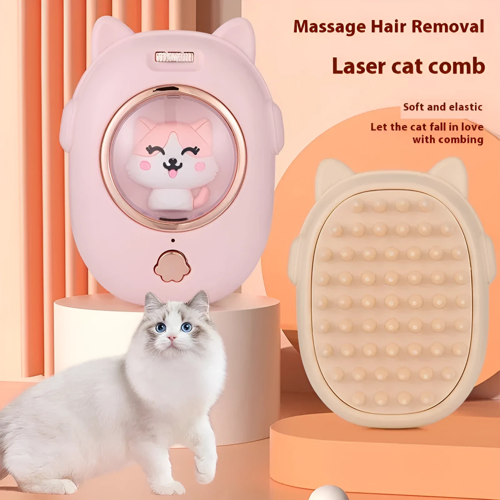 Multifunctional pet comb laser toy with grooming brush and integrated laser pointer in ABS plastic