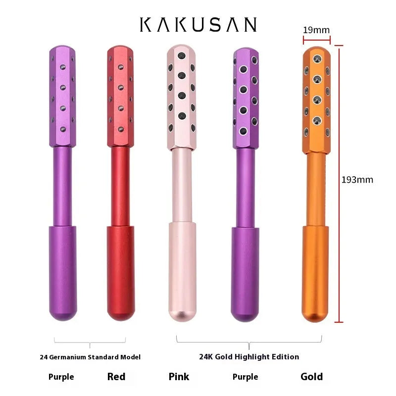 Germanium stone beauty stick 172mm facial massage roller in purple, rose gold or black highlight finish