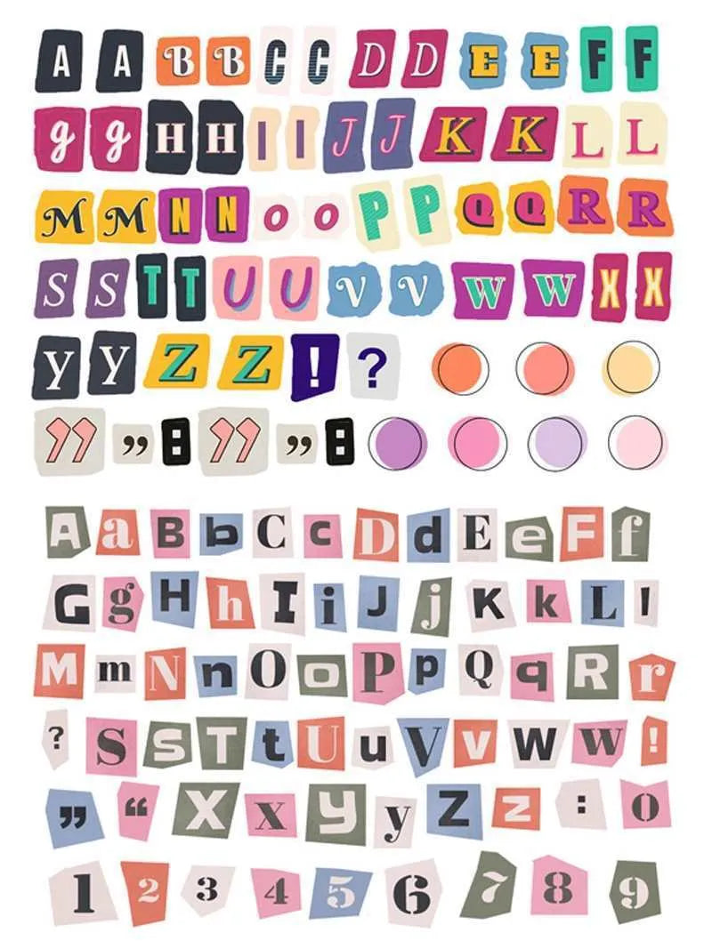 English letters and numbers symbol label sticker material decoration stickers in cute style with 5 sets