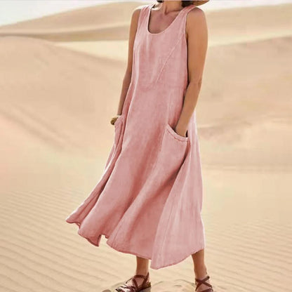Elegant Summer Sleeveless Maxi Dress with Pockets in various colors