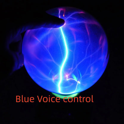 Plasma lightning ball with colourful electrostatic patterns inside 6-inch glass sphere responding to touch