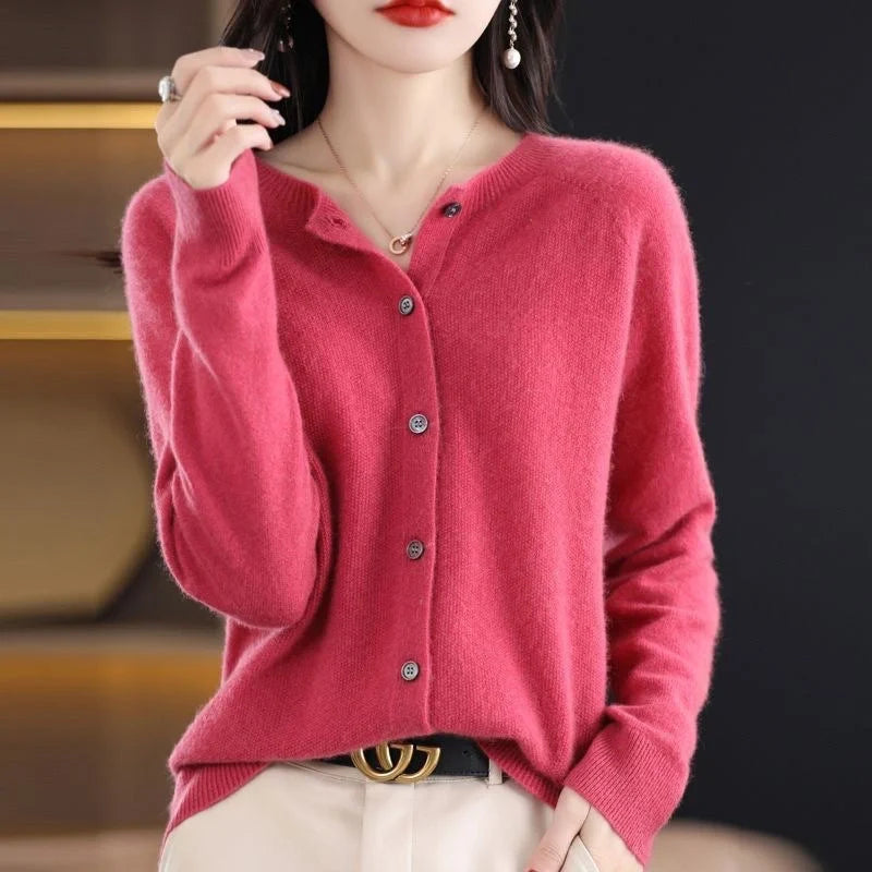 Stylish and comfortable Merino wool cardigan sweater for women in a variety of chic colors