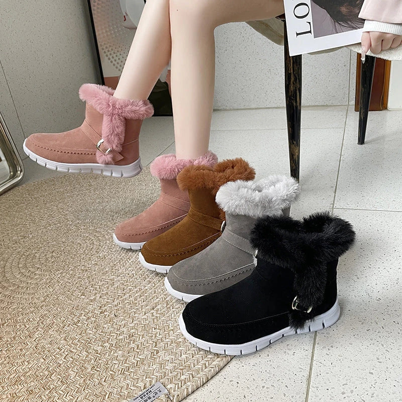 Cozy winter ankle boots with plush lining, suede uppers, and rubber soles for women