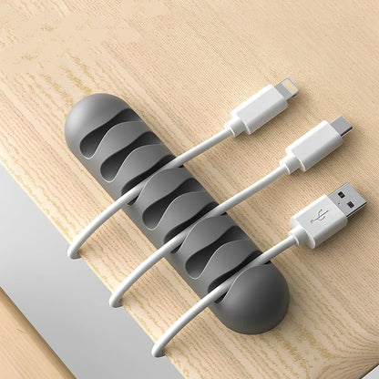 TPR silicone cable holder with Korean flannelette backing organising USB and network cables