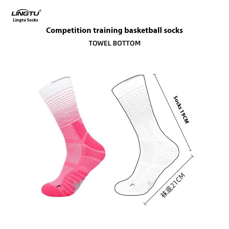 Professional cycling running socks in gradient colours with quick-drying polyester construction