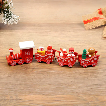 Christmas wooden train window decoration with manual craftsmanship and cartoon styling