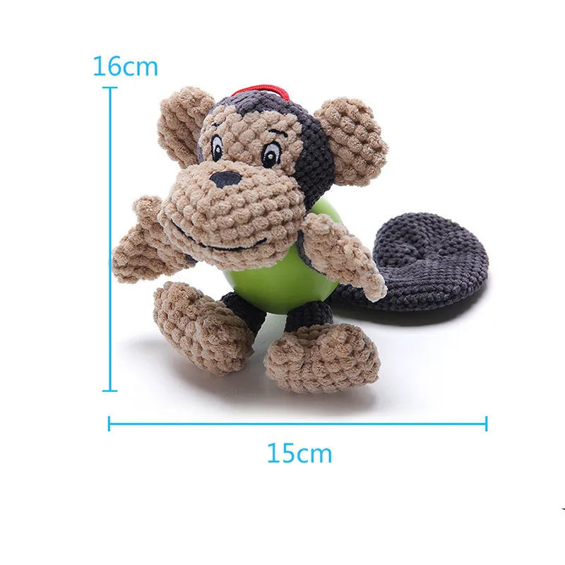 Cute cartoon monkey plush dog toy with squeaker, suitable for small and medium dogs.